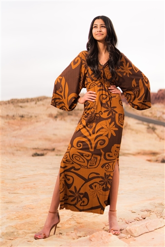 'Elepaio Maxi Dress (Brown w/dark brown Print)